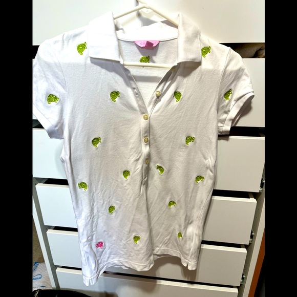Lilly Pulitzer Tops - Lilly Pulitzer turtle white polo small womens
